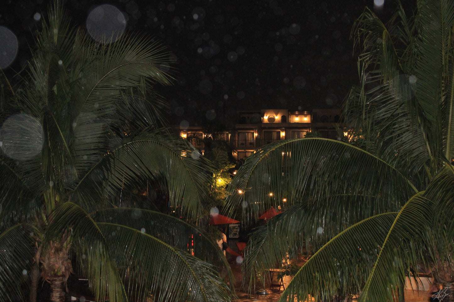 Nighttime in Cancun, Mexico with Rain