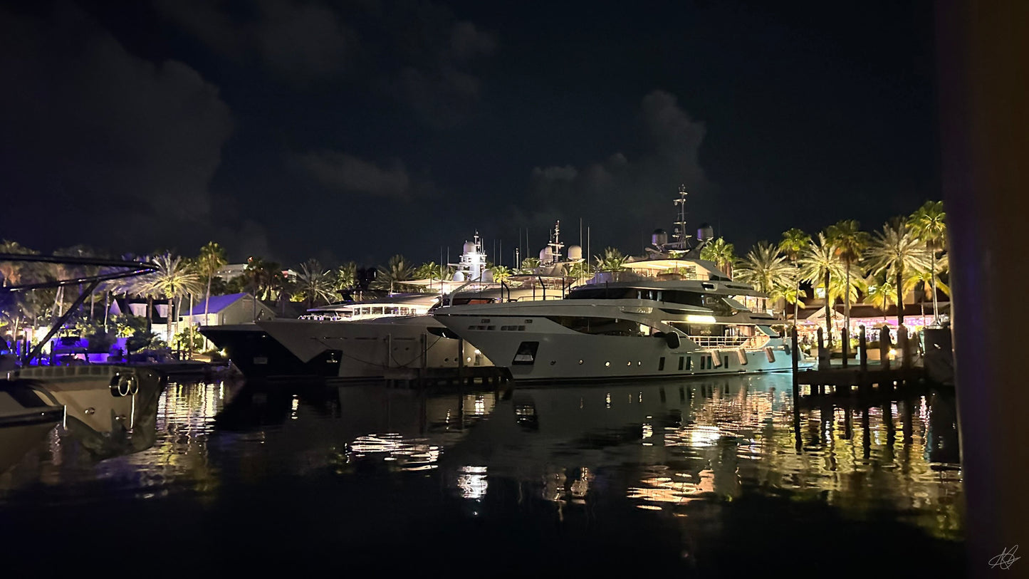 Atlantis Bahamas Marina Village at Night with Yachts