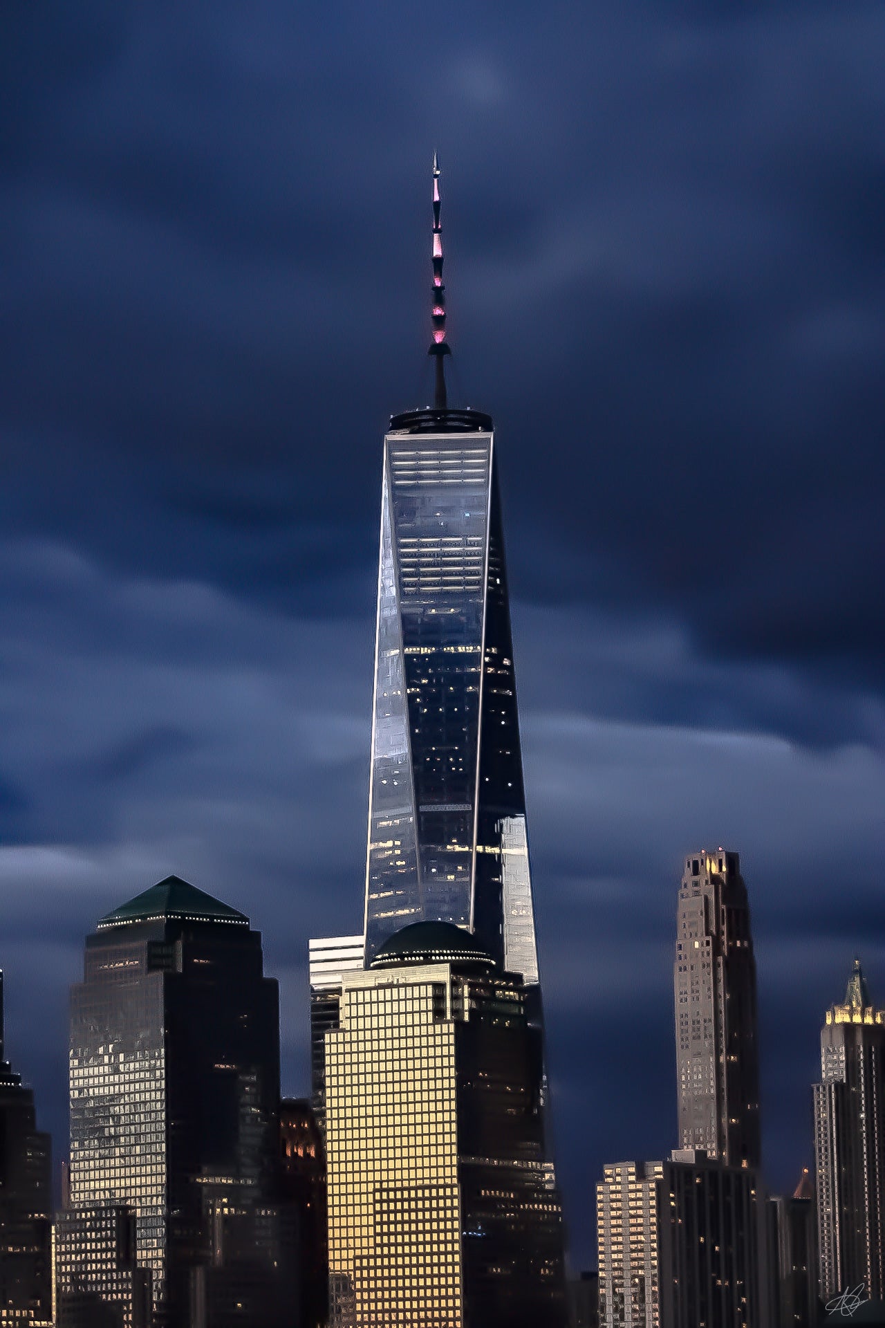 One World Trade Center during Blue Hour (Zoomed In)
