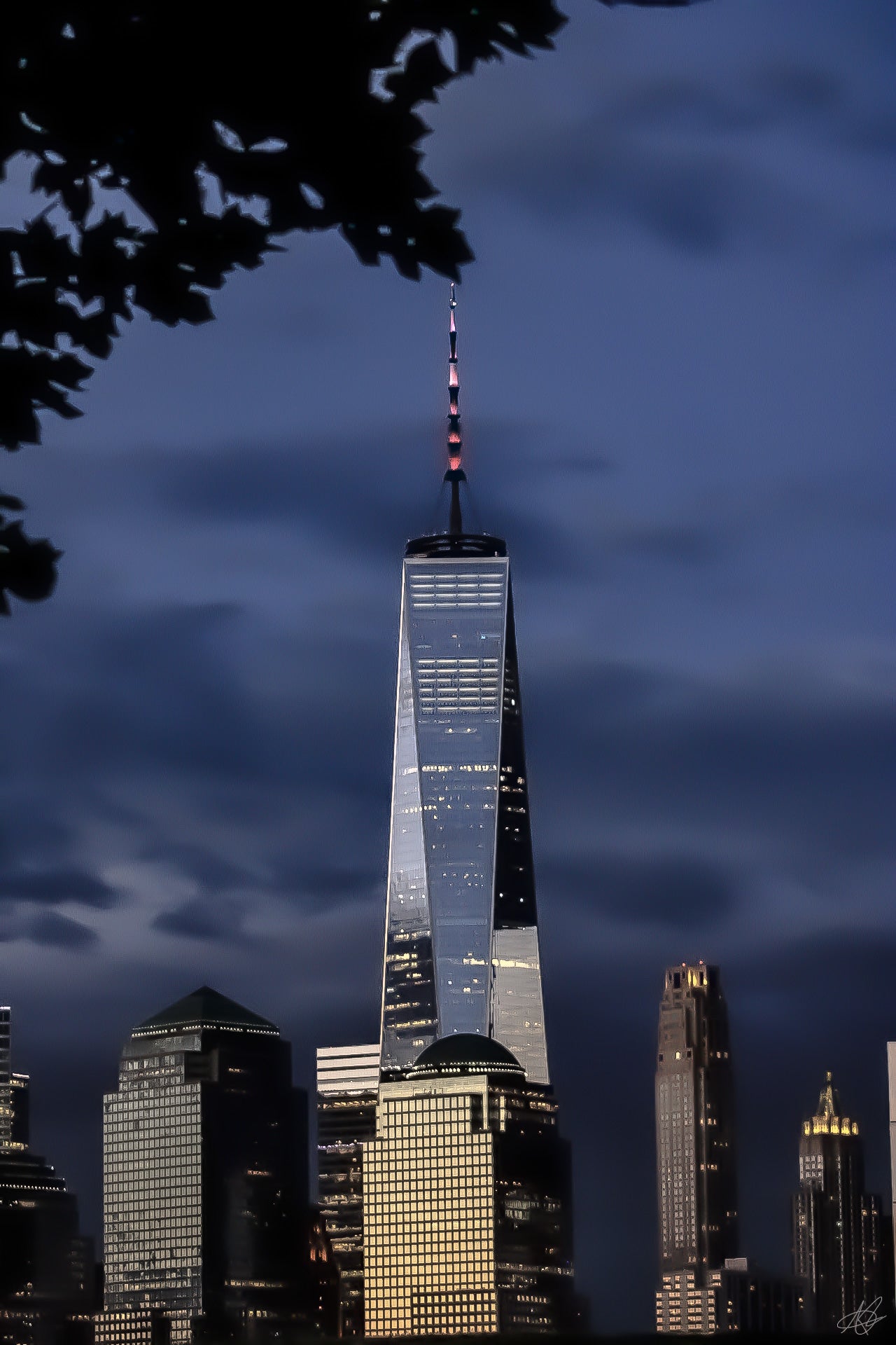 One World Trade Center during Blue Hour with Leaf