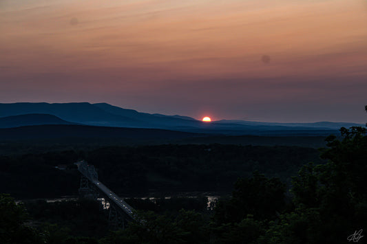 Sunset Over a Mountain with Highway Bridge (Landscape)